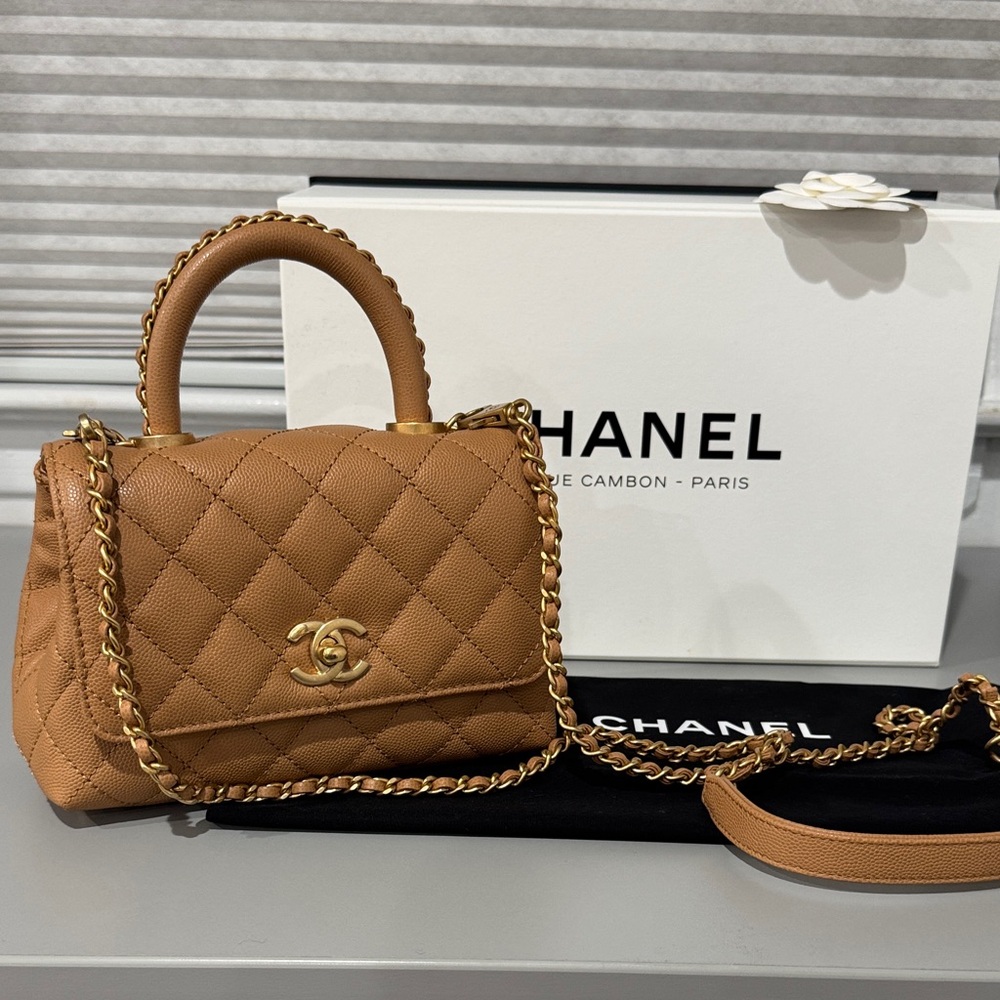Chanel Mini Flap Bag Tan Beige Quilted Satchel NIB